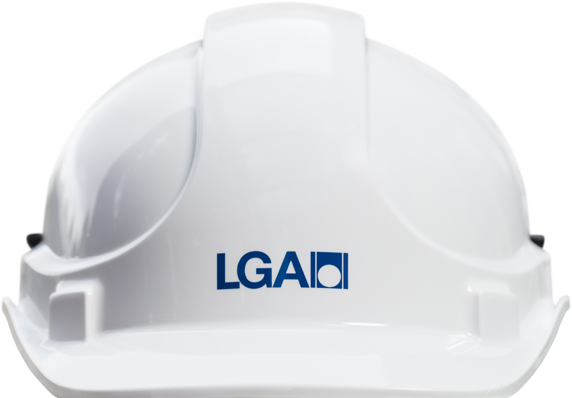 Weißer freigestellter LGA Bauhelm